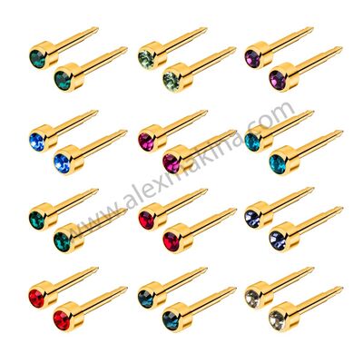 Gold Plated Ear Piercing Assorted Stone 3 mm