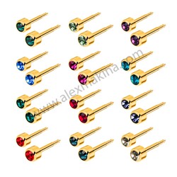 - Gold Plated Ear Piercing Assorted Stone 4 mm  - Gold Plated Ear Piercing Assorted Stone 4 mm