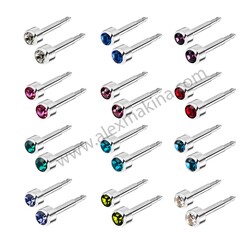 - Stainless Steel Ear Piercing Assorted Stone 3 mm  - Stainless Steel Ear Piercing Assorted Stone 3 mm