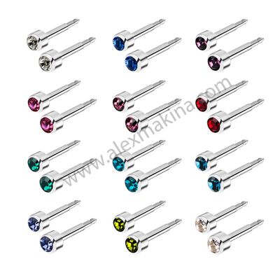  Stainless Steel Ear Piercing Assorted Stone 3 mm