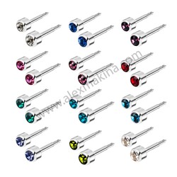 - Stainless Steel Ear Piercing Assorted Stone 4 mm  - Stainless Steel Ear Piercing Assorted Stone 4 mm