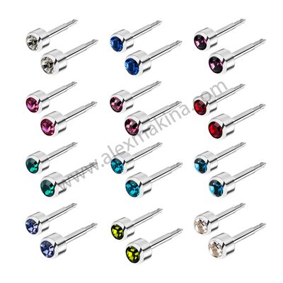  Stainless Steel Ear Piercing Assorted Stone 4 mm